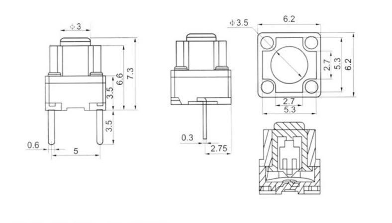 Kailh DC12V 50mA Mute кнопка SMD тактова 6*6*7.3 мм (Black) Mute Button Silent Switch Wireless Mouse  7815-2 фото