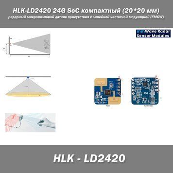 HLK-LD2420 24G SoC компактный (20*20 мм) радарный микроволновой датчик присутствия с линейной частотной модуля 7867 фото
