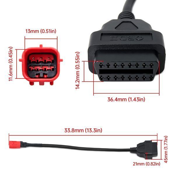 Перехідник OBD2 16 pin - 6 pin (Honda) червоний EURO5 ISO 19689 (K-Line + CAN-Bus) Guzzi V85TT Late KTM&nbsp;aojue Vespa Piaggio Milan 7304 фото