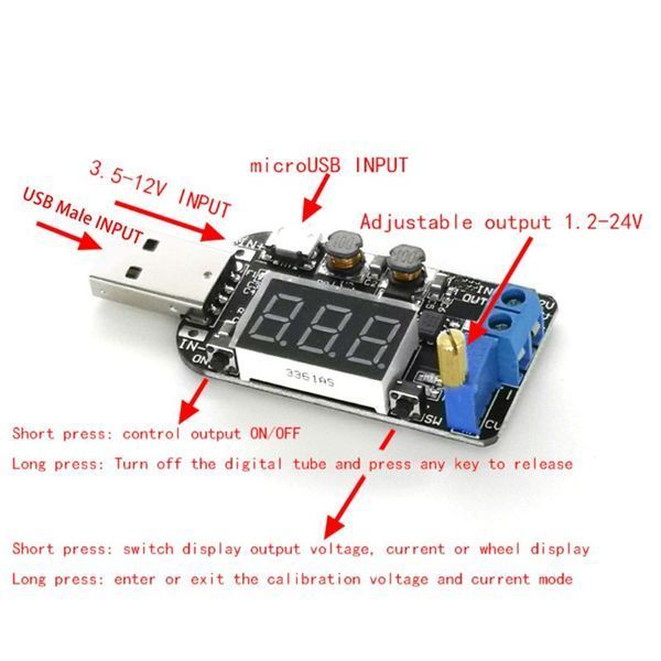 USB-перетворювач XY-UP Boost/Buck Input-DC-3.5-12V Output-DC-1.2-24V з вольтметром і регулюванням напруги 5623 фото