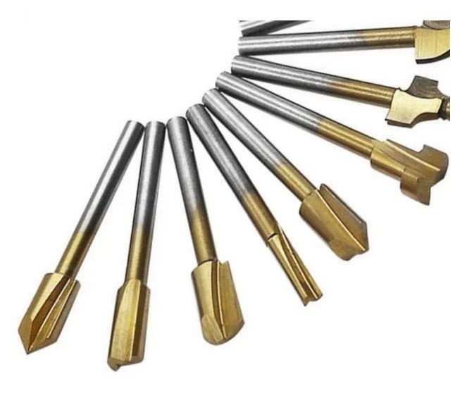 Набор фрез по дереву (10 шт) под хвостовик 3 мм 1/8" Portable HSS Router Bits Rotary Tool Set DIY Wood Cutter 8064 фото