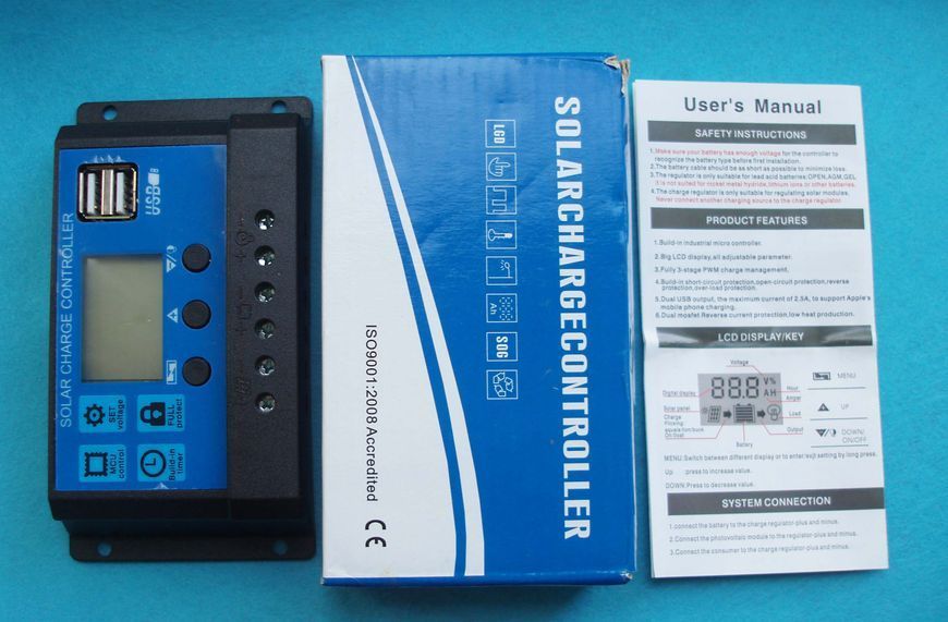 Сонячний контролер заряду RBL-10A 24V-12V 10A з дисплеєм + 2 USB-вогниті 4750 фото