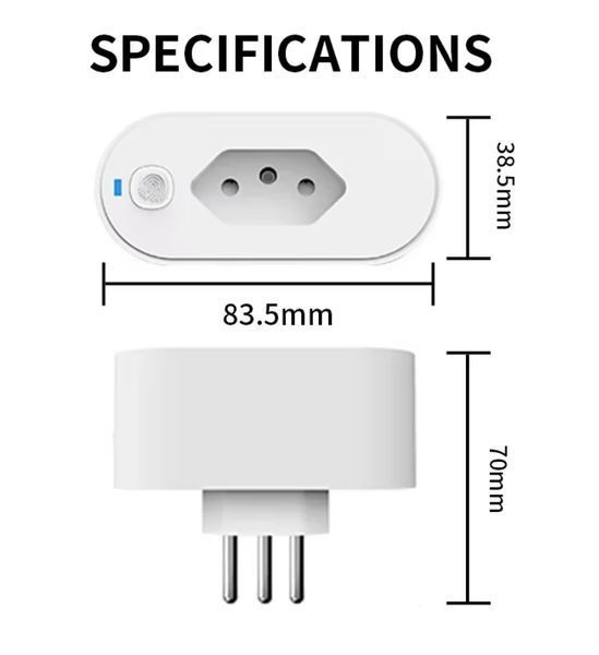 Tuya Умная розетка, Бразильская вилка 16A Wi-Fi/Zigbee Монитор мощности Type N, Smart life 8052 фото