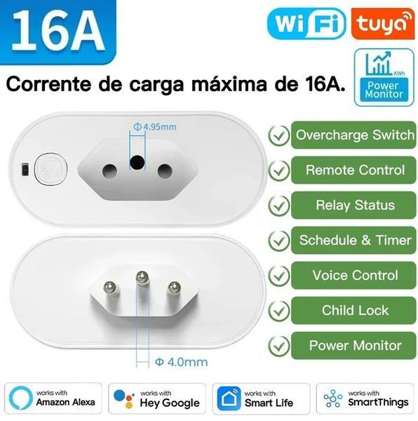 Tuya Умная розетка, Бразильская вилка 16A Wi-Fi/Zigbee Монитор мощности Type N, Smart life 8052 фото