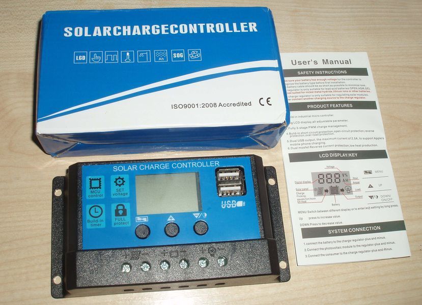 Солнечный контроллер заряда RBL-20A 24V-12V 20A с дисплеем + 2USB гнездо 4751 фото