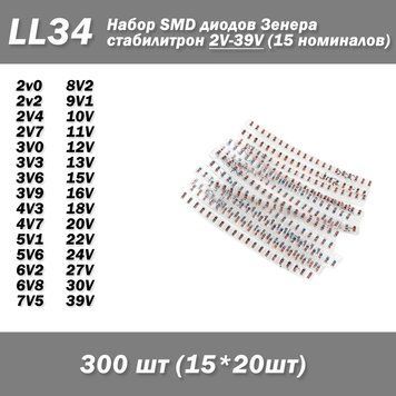 Набор LL34 SMD 2V-39V диодов Зенера 15 видов по 20 шт (300 шт) стабилитрон Zener diode 4681-2 фото