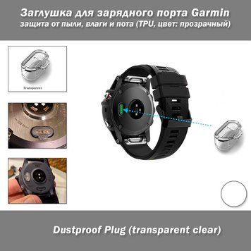 Заглушка для зарядного порту Garmin &mdash; захист від пилу, вологи та поту (TPU, колір: прозорий transparent clear) charging port Dustproof Plug Cover Protector 8362-2 фото