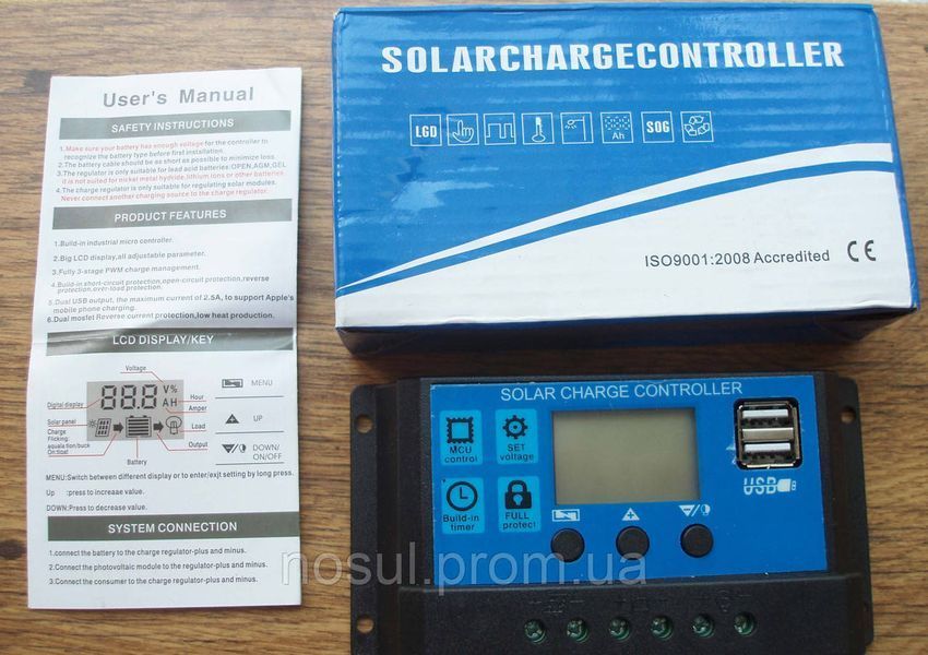 Сонячний контролер заряду RBL-30A 24V-12V 30A з дисплеєм + 2 USB-громники 4752 фото