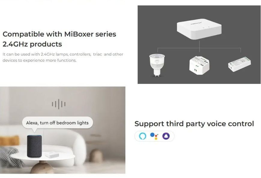 Miboxer WL-Box2 Wi-Fi Шлюз 2.4GHz для Управления LED Светом через Приложение и Голос  8199 фото