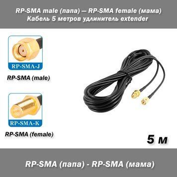 Кабель RP-SMA male (тато) &mdash; SMA female (мама) 5 м подовжувач extender RGB174 7832-3 фото