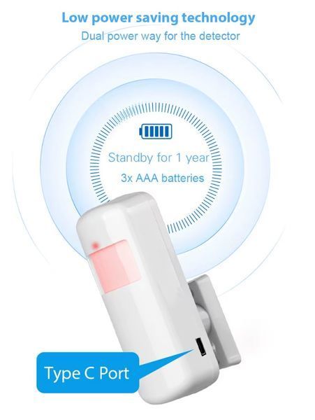 AT-NJ01 (v7) PIR датчик движения беспроводный ИК для домашней GSM сигнализации (eV1527, 110/30 градусов охват) беспроводный, 433Mhz питание AAA + USB Type-C&nbsp; 3667-3 фото