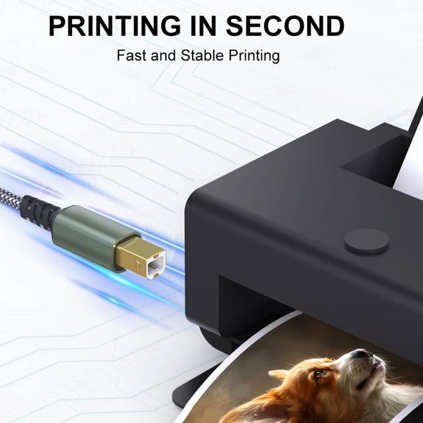 Кабель USB Type-C (male) к USB-B (male) для принтера (1 м) серый плетеный шнур для Canon Epson HP Samsung 5979-2 фото