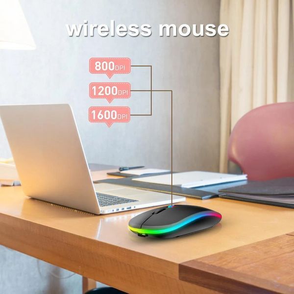 RGB Бездротова мишка два режими підключення (Bluetooth / 2.4G) перезаряджається вбудований АКБ геймерська безшумна миша для комп'ю 7648 фото