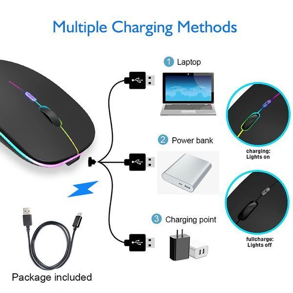 RGB Бездротова мишка два режими підключення (Bluetooth / 2.4G) перезаряджається вбудований АКБ геймерська безшумна миша для комп'ю 7648 фото