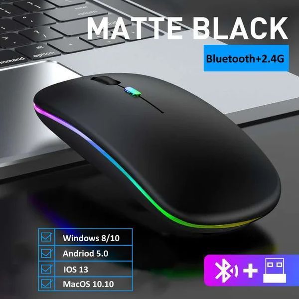 RGB Бездротова мишка два режими підключення (Bluetooth / 2.4G) перезаряджається вбудований АКБ геймерська безшумна миша для комп'ю 7648 фото
