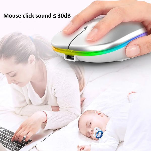 RGB Бездротова мишка два режими підключення (Bluetooth / 2.4G) перезаряджається вбудований АКБ геймерська безшумна миша для комп'ю 7648 фото
