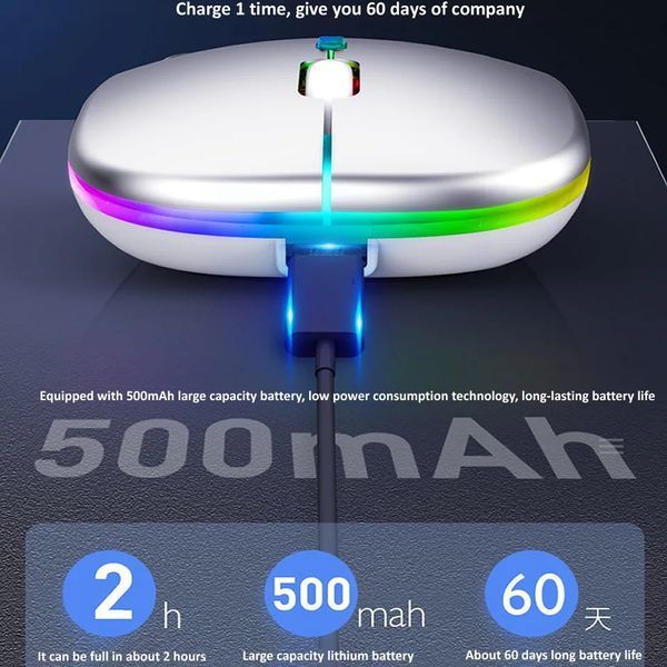 RGB Бездротова мишка два режими підключення (Bluetooth / 2.4G) перезаряджається вбудований АКБ геймерська безшумна миша для комп'ю 7648 фото