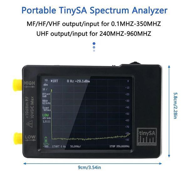 TinySA 2.8" Version V0.3.1_E аналізатор частот портативний (LOW: 0.1...350 МГц; HIGH: 240...960 МГц) захист від 7810 фото