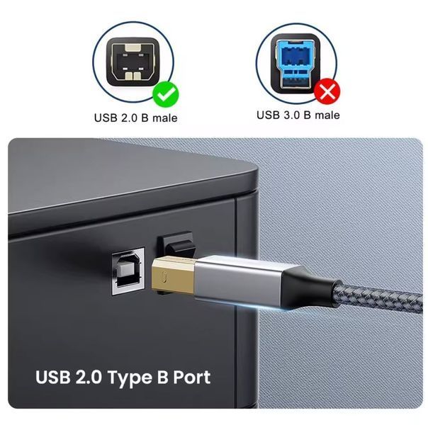 Кабель USB Type-C (male) к USB-B (male) для принтера (1 м) серый плетеный шнур для Canon Epson HP Samsung 5979-2 фото