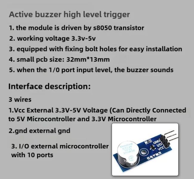 Зуммер Активный Модуль (Active High level trigger) MH-FMG 3.3/5V s8050 Arduino ESP Raspberry Pi DIY сигнализация оповещение Громкий и Четкий Звуковой Сигнал! Этот активный зуммерный модуль &mdash; простое и эффективное решение для добавления звуковых оповещений 3484-3 фото