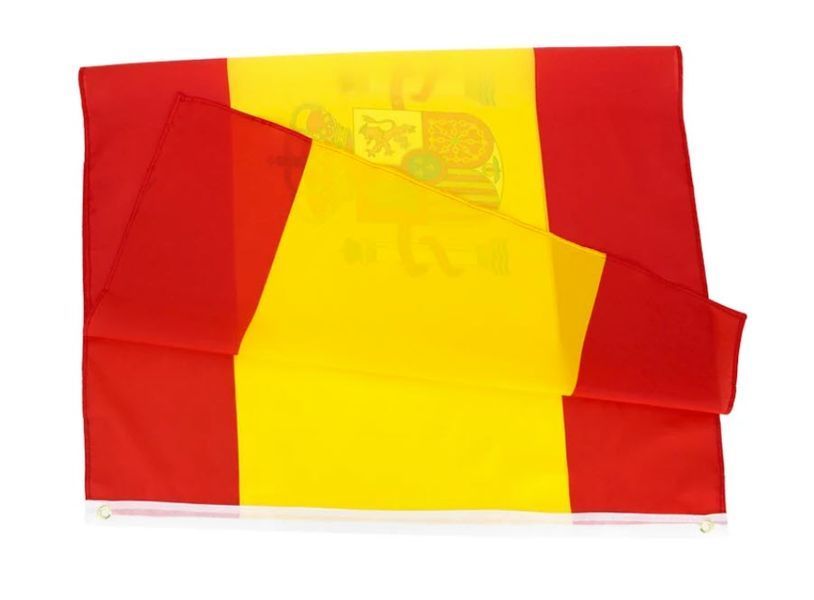 Флаг Королівства Іспанія (150х90 см) поліестер люверси подвійне прострочення периметром&nbsp; Прапор Іспанії розміром 90x150 см, для приватних і музейних колекцій, експозицій, науково-дослідної та викладачської діяльності. Виготовлений із поліестеру. Цей прапо 8160 фото