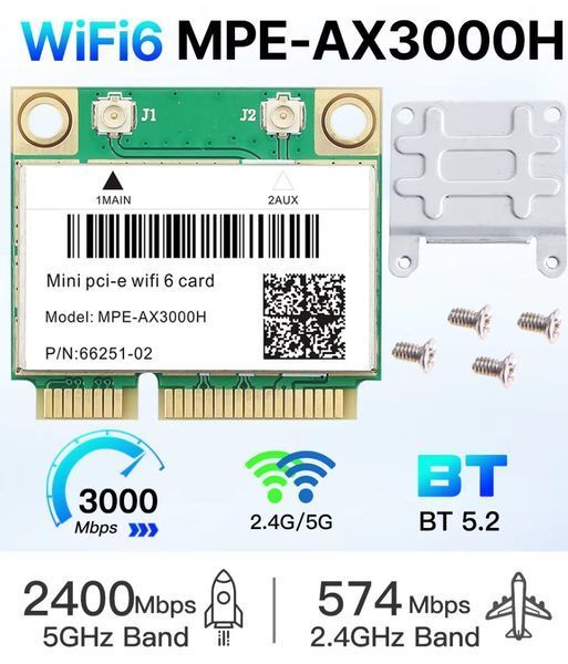 Сетевая карта MPE-AX3000H Wi-fi6 Bluetooth 5.2 Mini PCI-E Wireless двухдиапазонная беспроводная карта с блютуз для ноутбука и ПК 8279-2 фото
