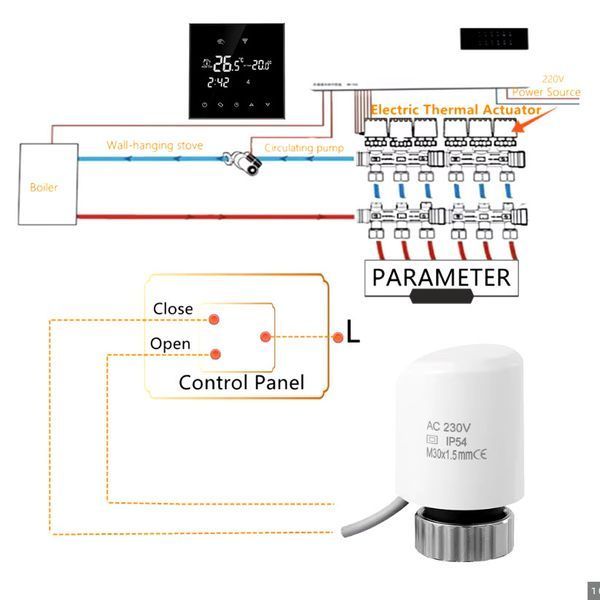 Актуатор NO M30x1.5мм AC230V IP54 сервопривод для теплого водяного пола систем отопления батарей радиаторов 5093 фото