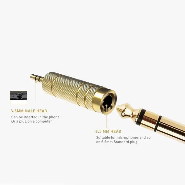 Переходник TRS для микрофона 6.3 мм jack 3 pin (мама female) - 3.5 мм mini jack (папа male) 3 pin stereo золот 7723 фото