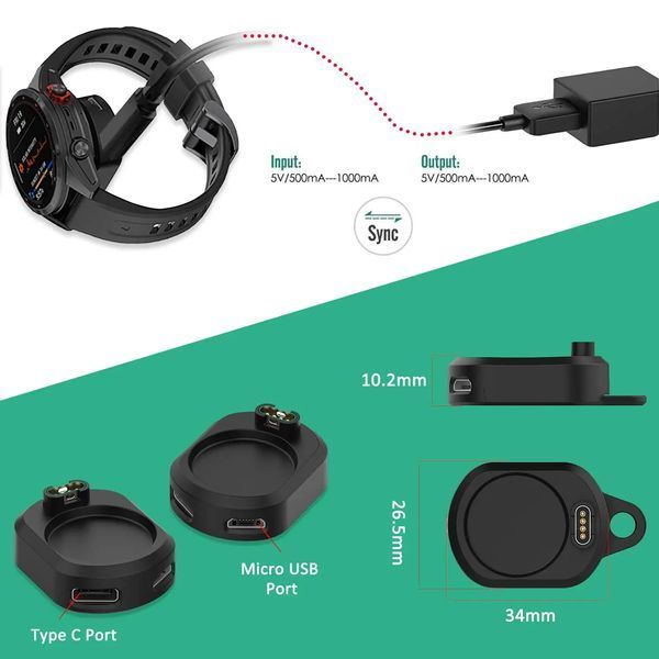 Зарядное устройство площадка (micro USB + USB Type-C) для часов Garmin Fenix EPIX Instinct Tactix Venu erunner 7558 фото