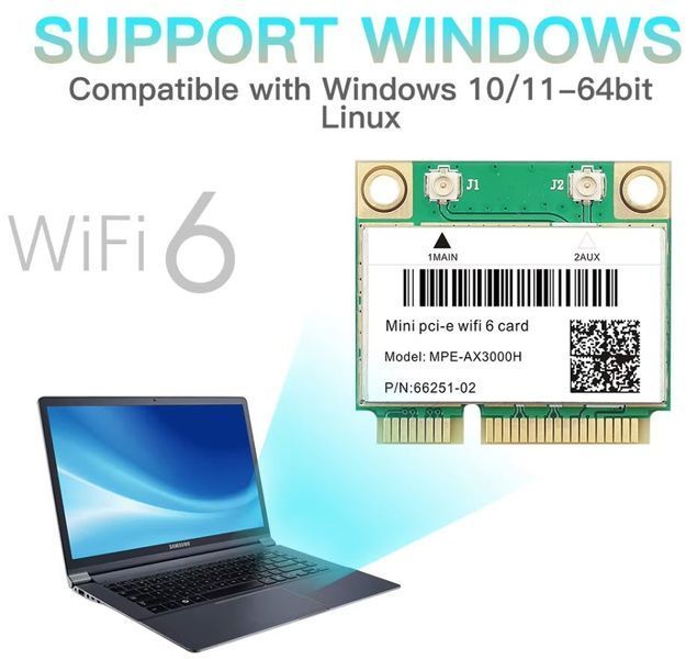 Сетевая карта MPE-AX3000H Wi-fi6 Bluetooth 5.2 Mini PCI-E Wireless двухдиапазонная беспроводная карта с блютуз для ноутбука и ПК 8279-2 фото