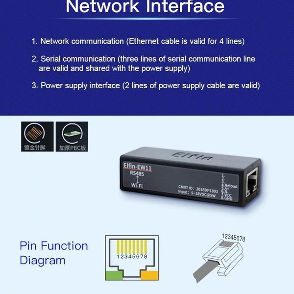 Elfin EW-11 (EW11A) RS485 Wi-Fi конвертер Modbus RTU в Modbus TCP 5374 фото
