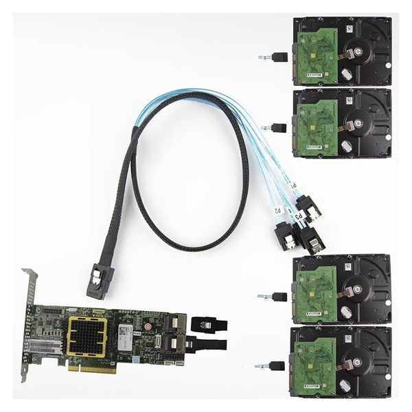 Кабель для RAID контроллера SFF-8087 Mini SAS 4.0 12Gbps (36P) - 4 SATA3 (50 см) 7568 фото