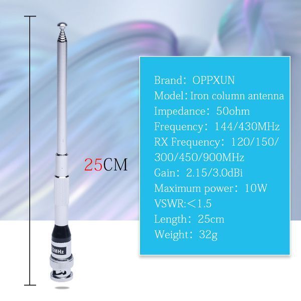 OPPXUN VHF 136-174 MHz BNC male антена разборная металлическая телескоп 25 см (максимум 122 см) Kenwood Motoro 4254 фото