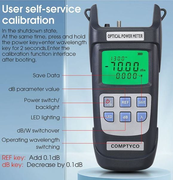 AUA-710A FC-SC-ST (-70...+10 dBi) тестер для оптичного високоточного вимірювача потужності LED-підсвітка High Precision Fiber Optic Power Meter LED Light OPM Optical Power Meter AUA-Y710A &mdash; це професійний високоточний оптичний вимірювач потужності (OPM),  3206-2 фото