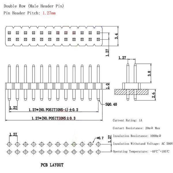 Контактний роз'єм перемичка Male 50*2 Pin (крок 1.27 мм) гребінка пряма Double Row Male 7886 фото