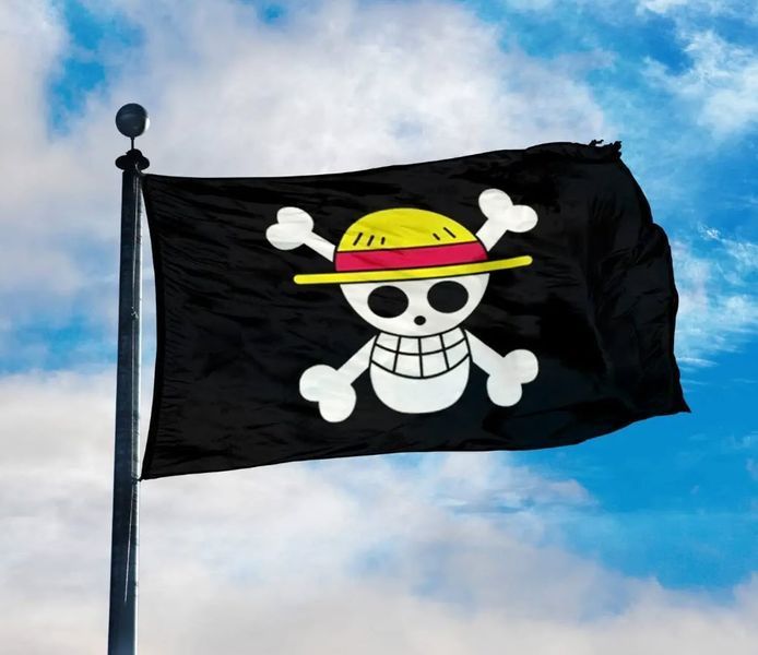 Флаг Пираты Соломенной Шляпы Pirate Monkey D.Luffy Skull Мугивара Каидзоку-дан (150*90 см)  8183 фото