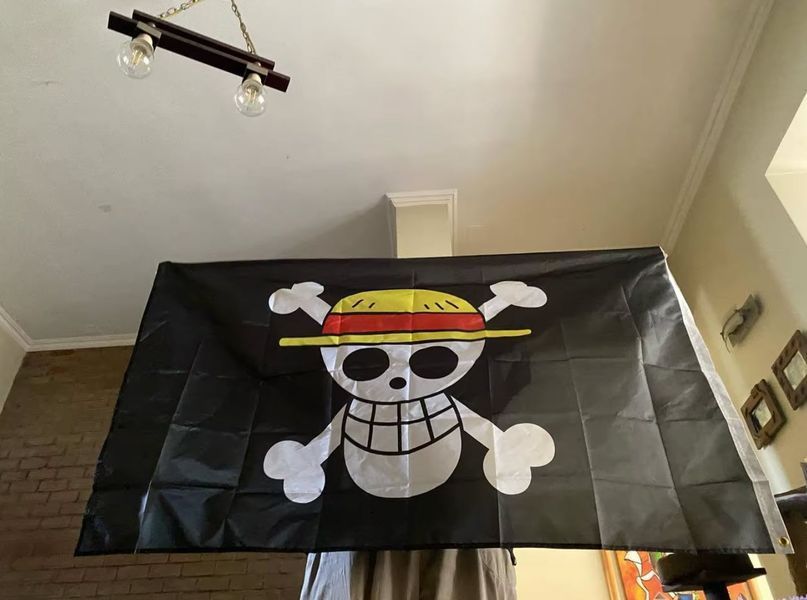 Флаг Пираты Соломенной Шляпы Pirate Monkey D.Luffy Skull Мугивара Каидзоку-дан (150*90 см)  8183 фото