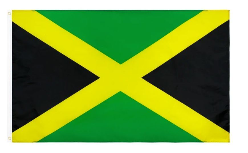 Прапор Ямайки Jamaica "Out of Many, One People" (150*90 см) 100% поліестер із подвійною прошивкою Високоякісний прапор держави Ямайка, розміром 90*150 см. Для приватних і музейних колекцій, експозицій, науково-дослідної та викладачської діяльності. Вигото 8152 фото