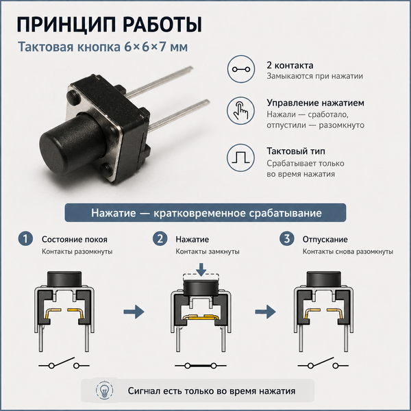 Кнопка тактовая 6&times;6&times;7 мм 2 pin DIP Micro Touch Tactile Push Button Switch Horizontal 7203 фото