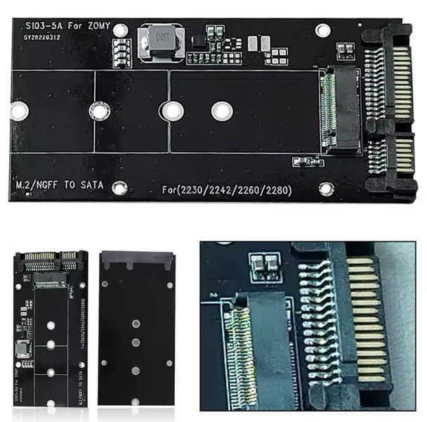 S103-5A&nbsp;Адаптер-перехідник SSD NGFF M.2 (B Key, 2230/2260/2280) &mdash; SATA 15+7 (у корпусі 2,5") !!! УВАГА: НЕ ПІДХОДИТЬ ДЛЯ M.2 NVMe SSD (M-Key)!!  Цей адаптер-конвертер дає змогу легко перетворити ваш M.2 (B-Key) SSD-накопичувач на стандартний 2.5-дюймовий  8155 фото