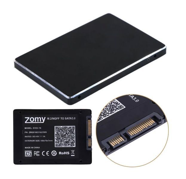 S103-5A&nbsp;Адаптер-перехідник SSD NGFF M.2 (B Key, 2230/2260/2280) &mdash; SATA 15+7 (у корпусі 2,5") !!! УВАГА: НЕ ПІДХОДИТЬ ДЛЯ M.2 NVMe SSD (M-Key)!!  Цей адаптер-конвертер дає змогу легко перетворити ваш M.2 (B-Key) SSD-накопичувач на стандартний 2.5-дюймовий  8155 фото