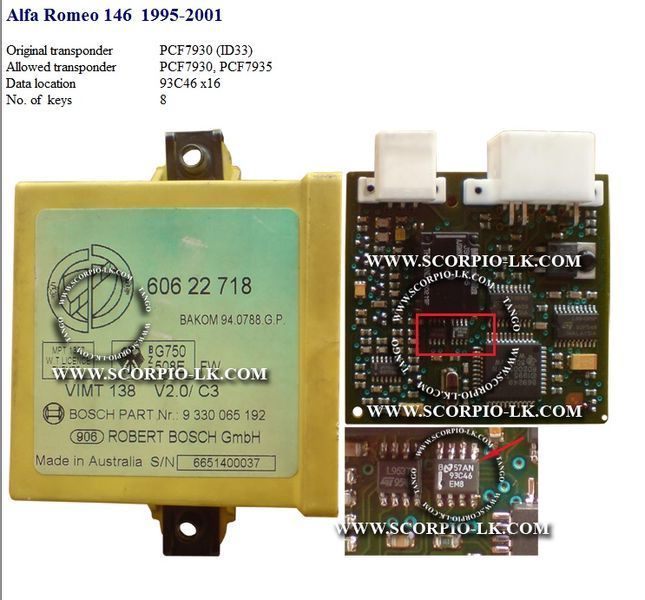 Підготовка чипа по дампу блоку іммо ID33 93C46 Alfa Romeo 145 146 155 164 GTV Spider (1995-2001) Iveco Daily ( 4859 фото
