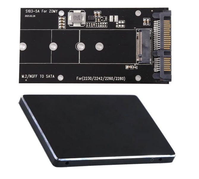 S103-5A&nbsp;Адаптер-перехідник SSD NGFF M.2 (B Key, 2230/2260/2280) &mdash; SATA 15+7 (у корпусі 2,5") !!! УВАГА: НЕ ПІДХОДИТЬ ДЛЯ M.2 NVMe SSD (M-Key)!!  Цей адаптер-конвертер дає змогу легко перетворити ваш M.2 (B-Key) SSD-накопичувач на стандартний 2.5-дюймовий  8155 фото