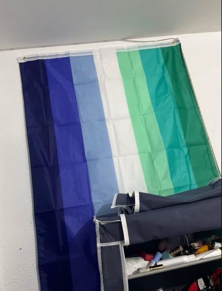 Прапор гордості гомосексуальність LGBT Gay Men Pride (150х100 см) для декору, приватних і музейних колекцій, експозицій, науково-дослідної та викладачської діяльності, подвійна строчка Прапор, що представляє сегмент (частина) ЛГБТ спільноти.  Виготовлений 8187-2 фото