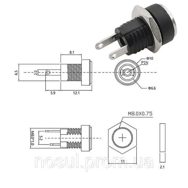 DC022B 5.5*2.1 мм female разъем коннектор мини джек mini jack (мама) внутренняя установка питание пластик 7537 фото