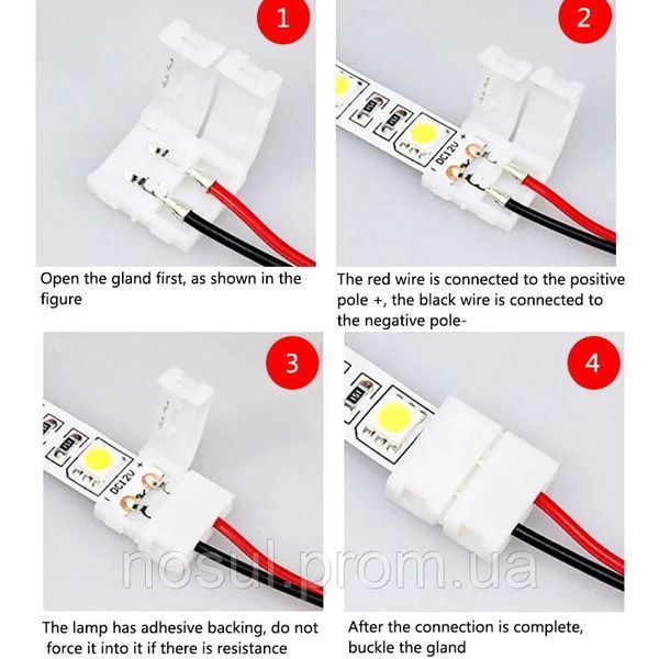 Коннектор (2 pin, 10 мм) соединитель LED 3528,5050 (12/24V) светодиодной ленты для подключения без пайки, 2-х 6432 фото