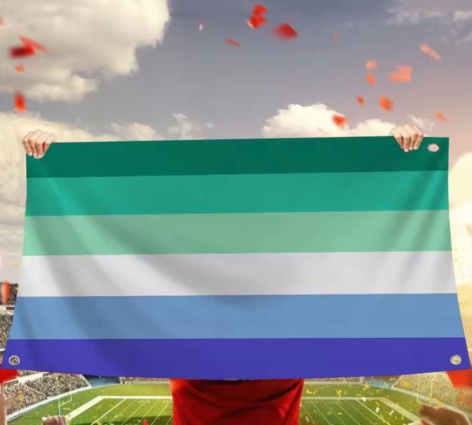 Прапор гордості гомосексуальність LGBT Gay Men Pride (150х100 см) для декору, приватних і музейних колекцій, експозицій, науково-дослідної та викладачської діяльності, подвійна строчка Прапор, що представляє сегмент (частина) ЛГБТ спільноти.  Виготовлений 8187-2 фото