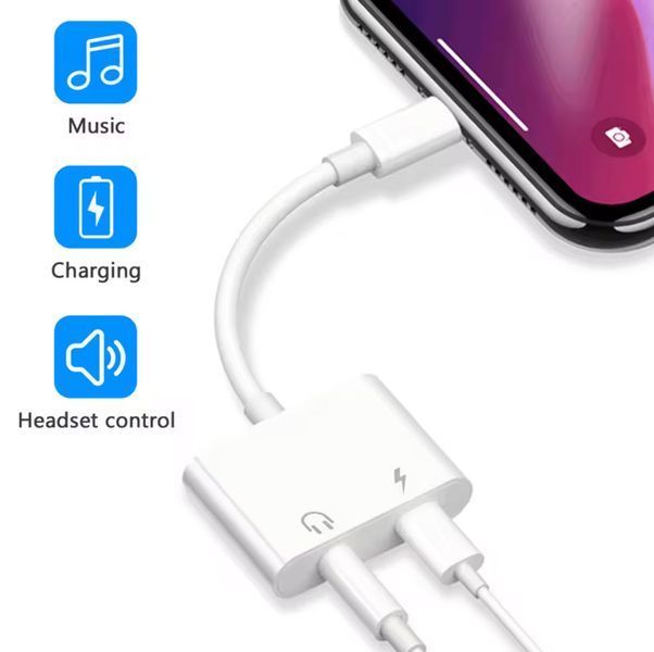 Переходник iPhone Lightning - зарядка + наушники 3.5 мм 4 pin (под гарнитуру AUX Jack) Headphone iPhone 14 13 12 11 Pro Переходник Lightning / 3.5мм + Lightning предназначен для телефонов iPhone моделей 14 13 12 11 Pro  5314-2 фото