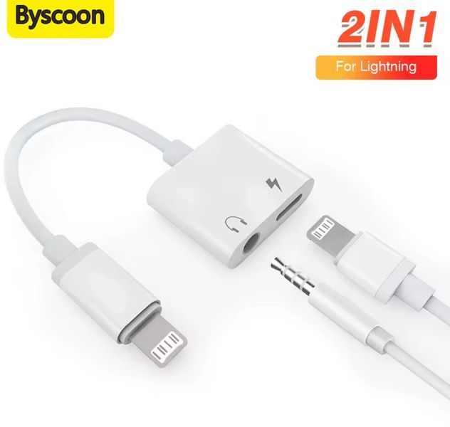 Переходник iPhone Lightning - зарядка + наушники 3.5 мм 4 pin (под гарнитуру AUX Jack) Headphone iPhone 14 13 12 11 Pro Переходник Lightning / 3.5мм + Lightning предназначен для телефонов iPhone моделей 14 13 12 11 Pro  5314-2 фото