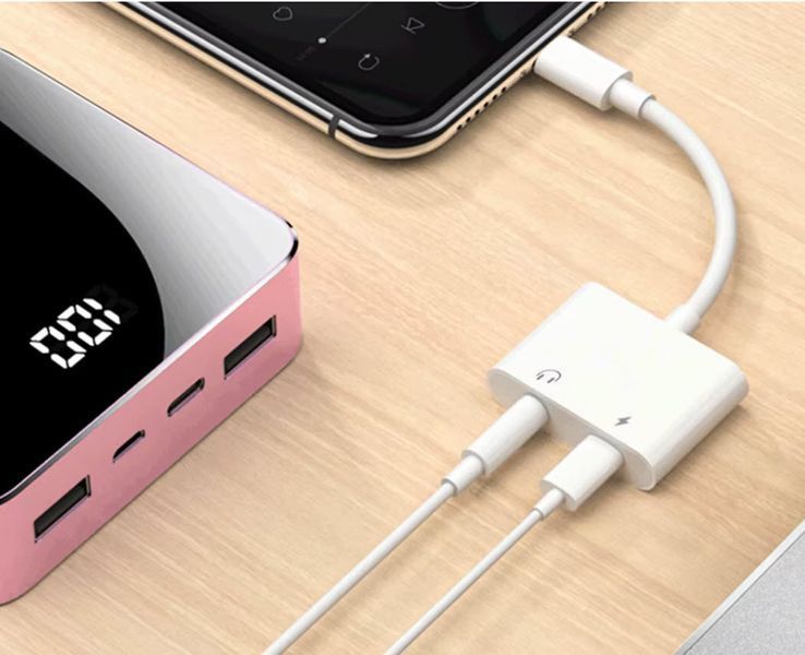 Переходник iPhone Lightning - зарядка + наушники 3.5 мм 4 pin (под гарнитуру AUX Jack) Headphone iPhone 14 13 12 11 Pro Переходник Lightning / 3.5мм + Lightning предназначен для телефонов iPhone моделей 14 13 12 11 Pro  5314-2 фото